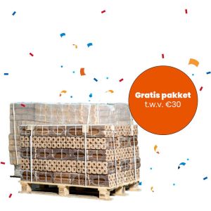2 halve pallets houtbriketten naar keuze + gratis aanmaakpakket t.w.v. €30
