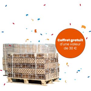 2 demi-palettes de briquettes de bois au choix + kit d'allumage gratuit d'une valeur de 30 €