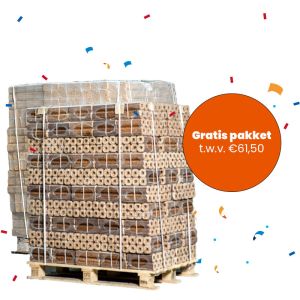 2 hele pallets houtbriketten naar keuze + gratis aanmaakpakket t.w.v. €61,50
