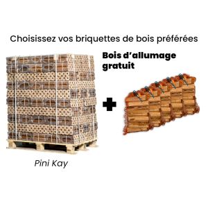 Palette complète de briquettes de bois + 5 sacs de bois d'allumage gratuits 