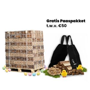 Hele pallet houtbriketten naar keuze + gratis Paaspakket t.w.v. €50