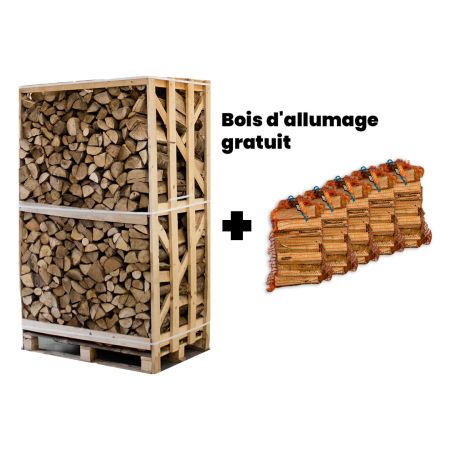 Palette complète de bois de frêne + 5 sacs d’allume-feu gratuits main product photo