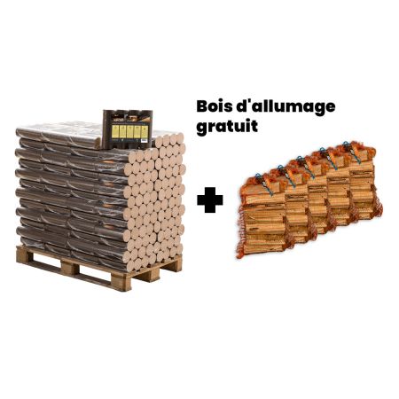Palette de briquettes rondes en hêtre + 5 sacs de petit bois gratuits main product photo