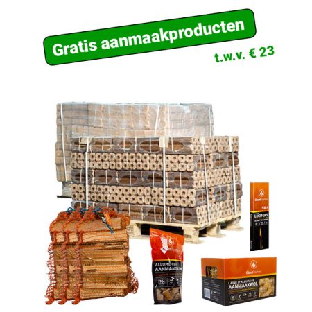 Halve pallet houtbriketten naar keuze + gratis aanmaakproducten t.w.v. € 23 main product photo