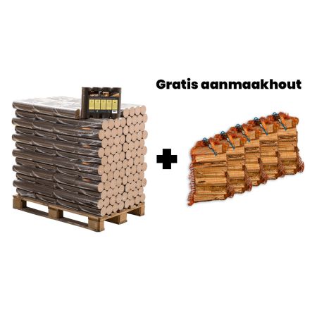 Hele pallet ronde beuk briketten + gratis 5 zakken aanmaakhout main product photo