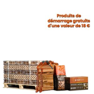 Demi-palette de briquettes de bois au choix + produits d'allumage gratuits d'une valeur de 18 €