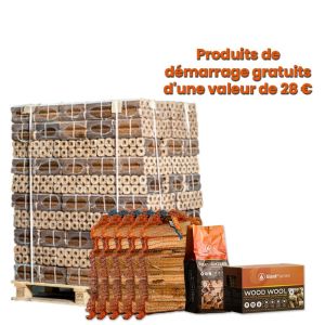 Palette de briquettes de bois au choix + produits d'allumage gratuits d'une valeur de 28 €