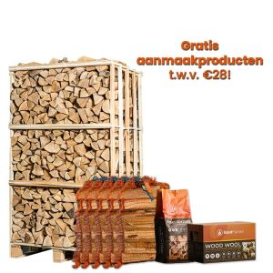 Hele pallet brandhout 25cm naar keuze + gratis aanmaakproducten t.w.v. €28